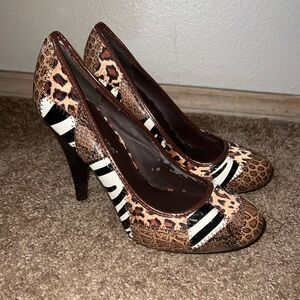 Dollhouse Animal Print Patchwork Heels size 8.5